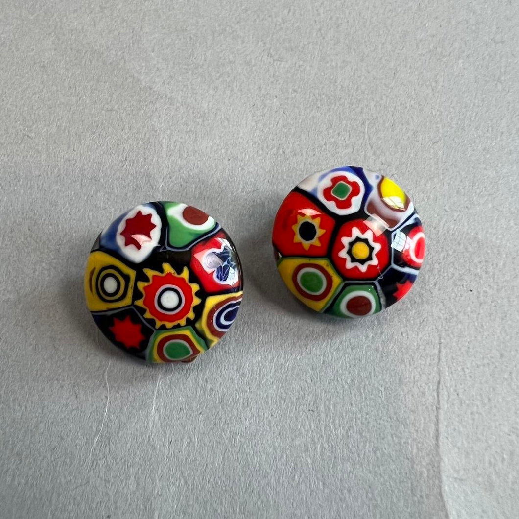 Vintage Millefiori Murano Venetian Glass clip on earrings