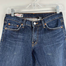 Load image into Gallery viewer, Red engine flare dark wash jeans
