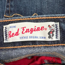 Load image into Gallery viewer, Red engine flare dark wash jeans
