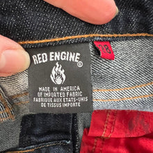 Load image into Gallery viewer, Red engine flare dark wash jeans

