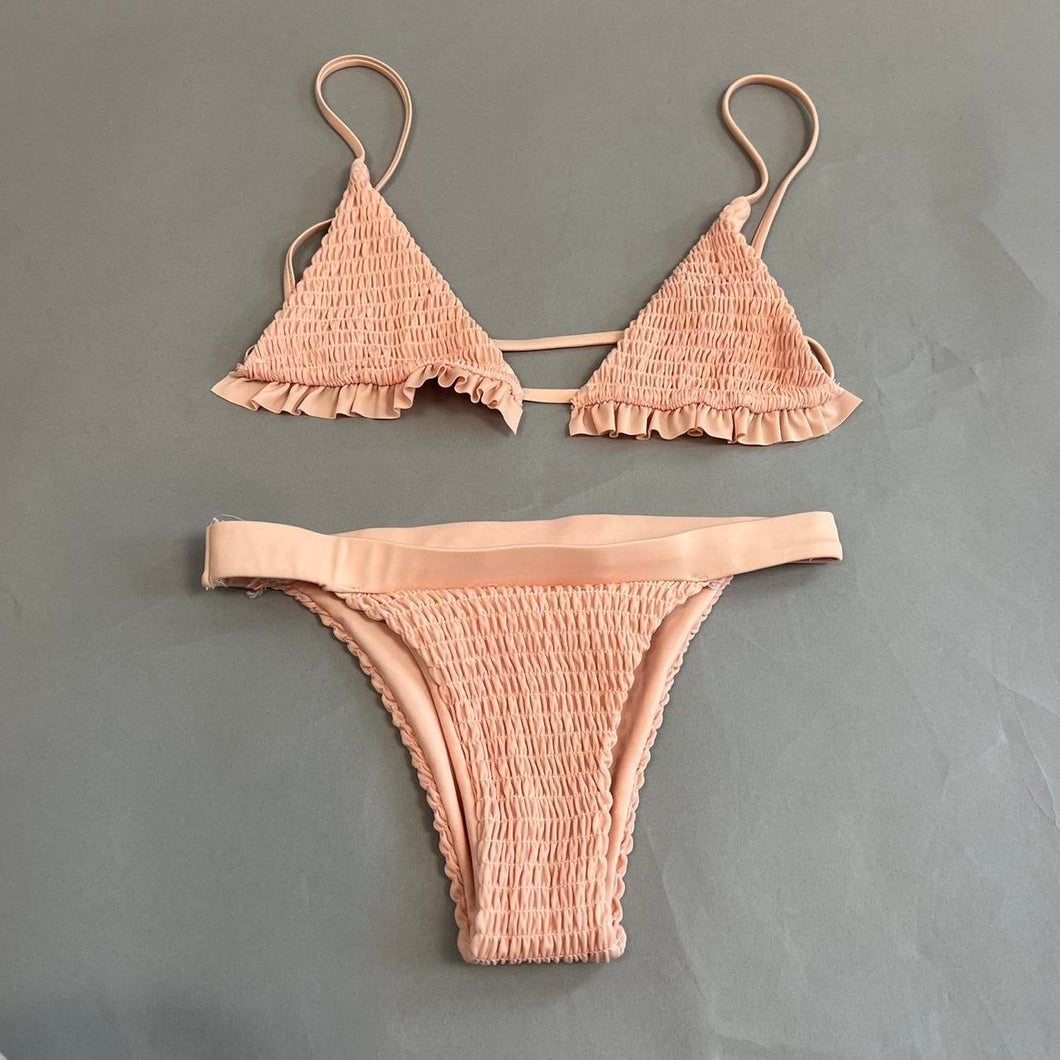 Smocked pink bikini set