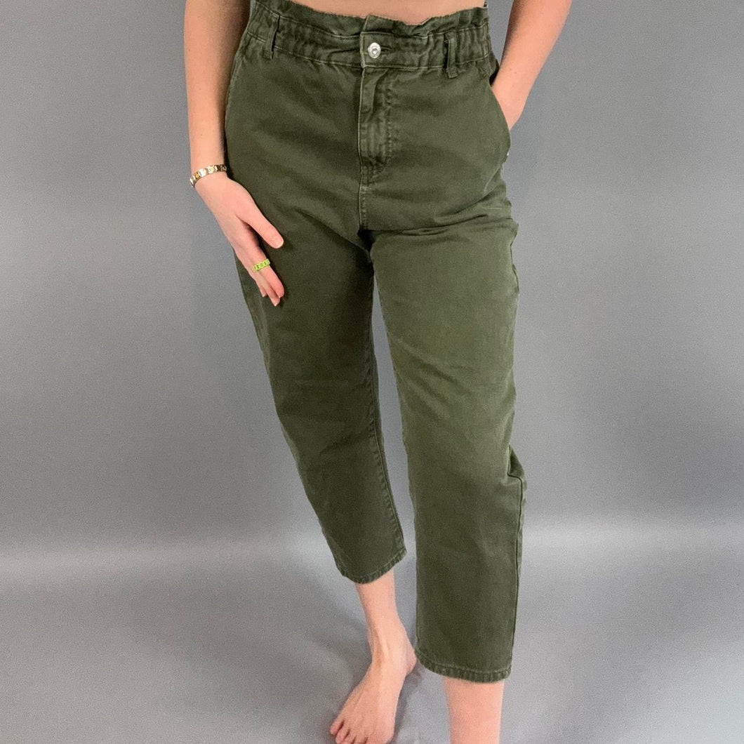 Zara olive paperbag jeans