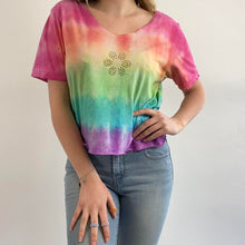 Load image into Gallery viewer, Reworked tie dye bedazzled tee
