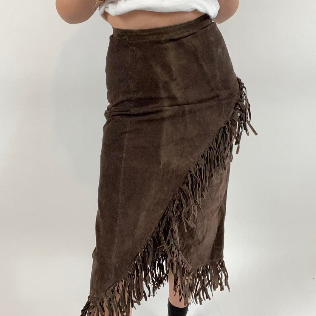 Vintage suede fringe skirt