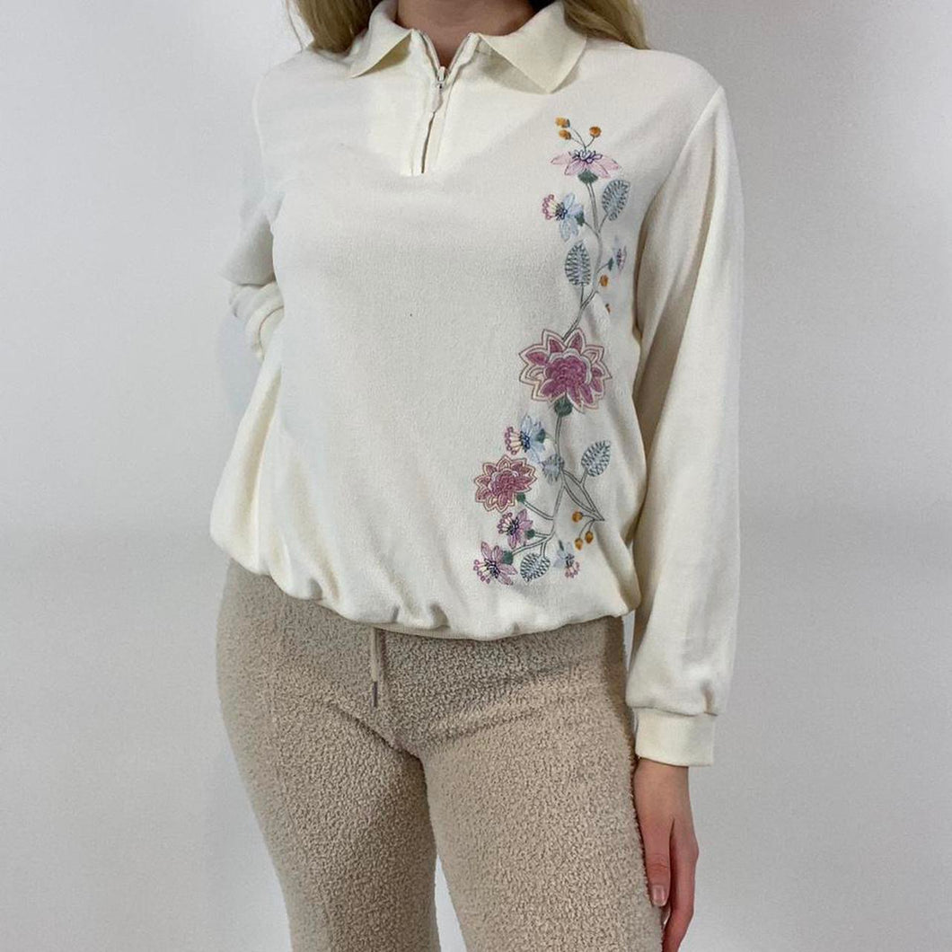 Vintage collared floral fleece