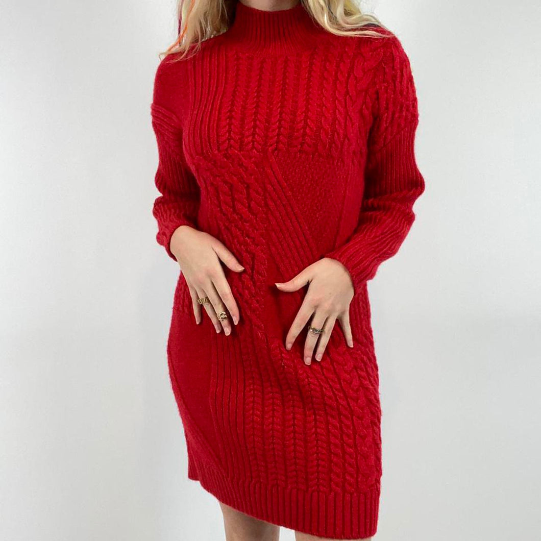 Modern cable knit sweater dress